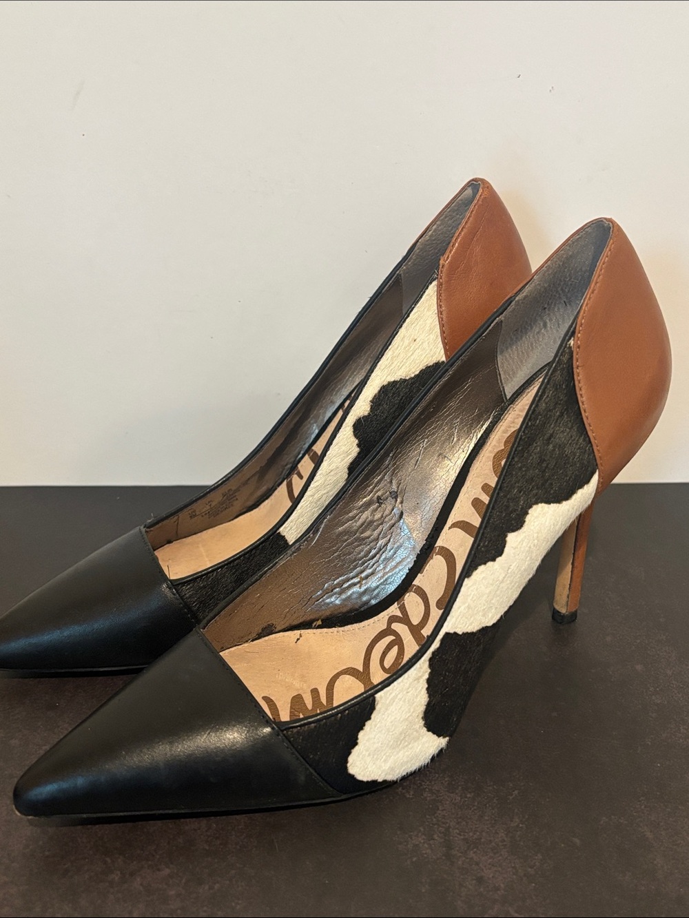 Sam Edelman Black, Brown & White Cowhide Pointed-Toe Pumps
